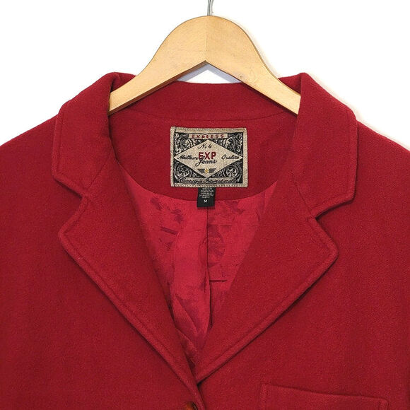 Express Vintage Red Wool Cashmere Blazer Coat Soft Single Breasted Chic Fall M - Picture 4 of 15